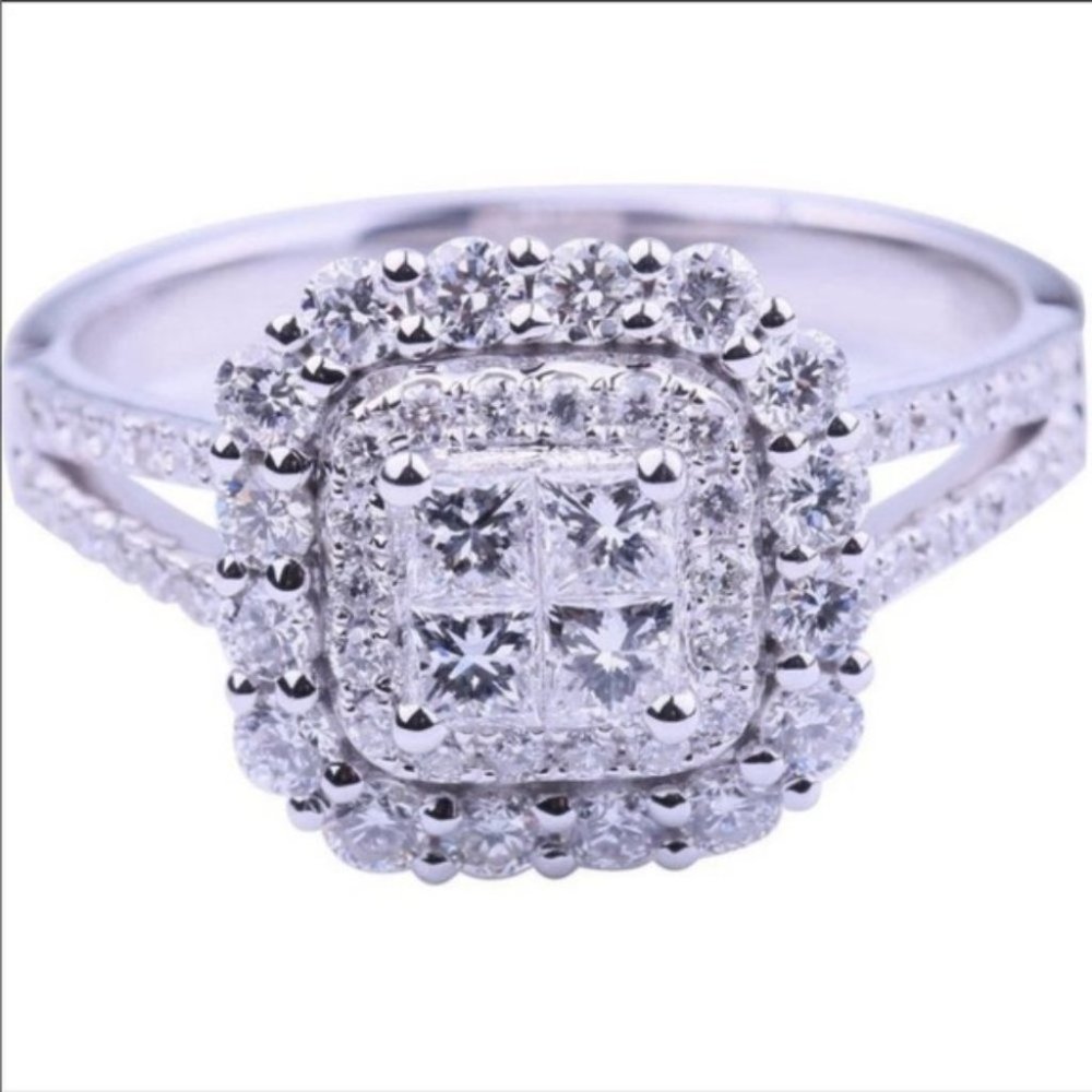 NEW💎925 Sterling Silver Diamond Halo Squar Ring - Picture 6 of 7